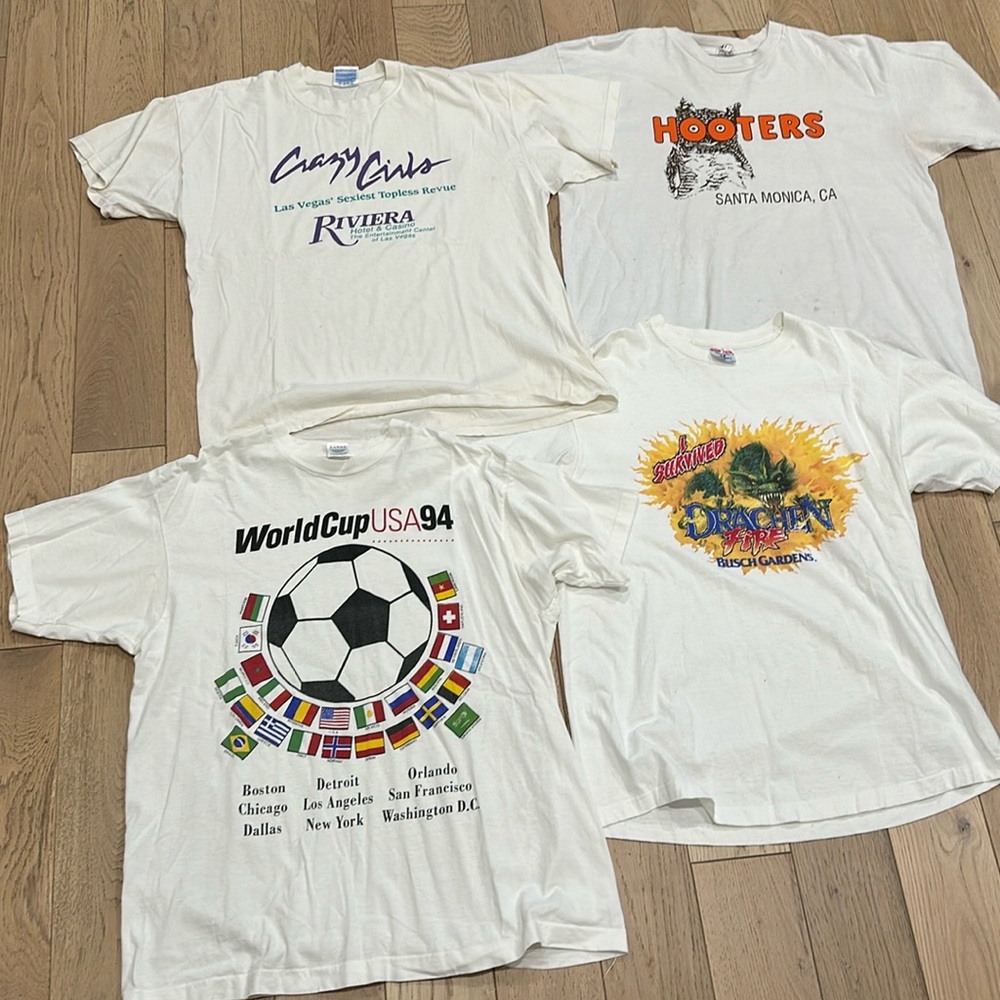 VINTAGE 90s SINGLE STITCH SOUVENIR T SHIRT LOT XL Las Vegas Hooters World Cup